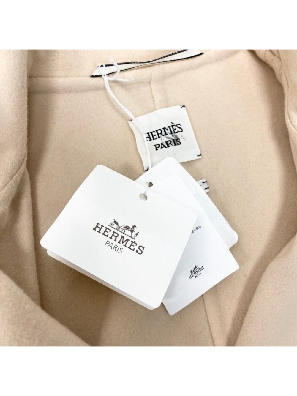Hermes Double Face Wrap Coat Sleeveless Long Pink Beige Cashmere 38 - Picture 12 of 12